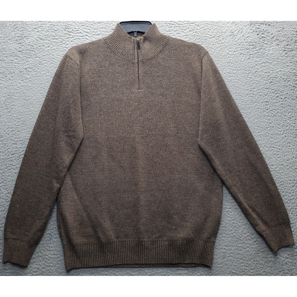 Billy London Sweater Mens Large Brown Knitted Raglan Sleeve 1/4 Zip Pullover EUC